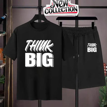 2 PCs TRACKSUIT - Black Summer Printed Tracksuit for Men & Boys | Soft & Comfortable Fabric T-Shirt and Shorts Set | Casual Sportswear, Gym Wear, Outdoor Wear & Daily Wear (Size Extra Large)