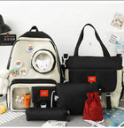 4 Set Backpack For Teenager Girl Waterproof High Capacity School Bags Female Student Cute BookBags | Black
