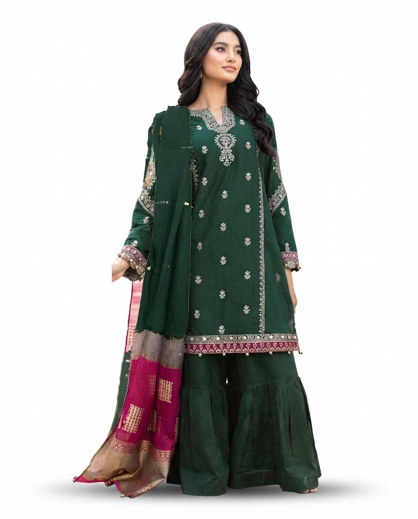 URGE Pure Lawn 3-Piece Embroidered Summer Collection – Black & Pink Designer Suit