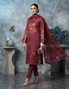 Premium Maroon Floral Jacquard Cambric 3-Piece Unstitched Collection