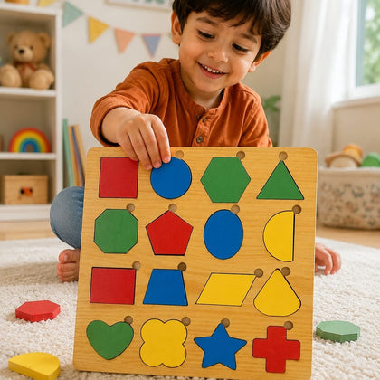 Shape Puzzle Board Game - Educational Wooden Learning Toy Crafted From MDF Wood For Children And Geometric Skill Development