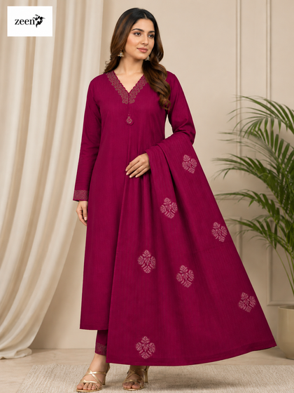 Jacquard Premium 3PC Unstitched Suit – Printed Cambric Collection