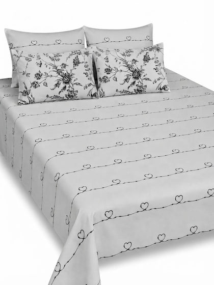 5-Piece Export Quality Pure Cotton King Size Romantic Heart Bedsheet Set