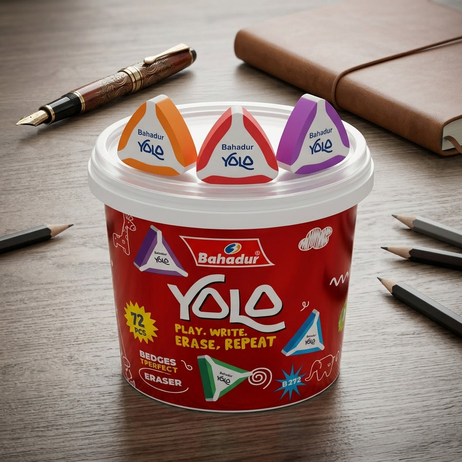 Bahadur YOLO Triangular Eraser Set (Bucket of 72 Pcs)