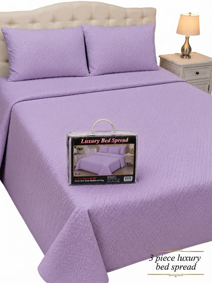 Luxury Plain Micro Cotton King Size Quilted Bedspread Set - 3 Pieces (Light Purple / Violet)