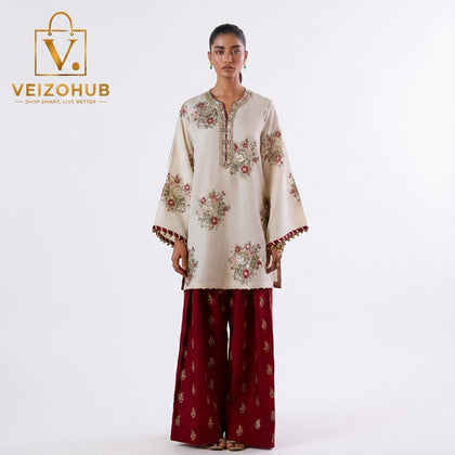 Umaima Inspired Luxury Embroidered Shamoze Silk 2-Piece Suit