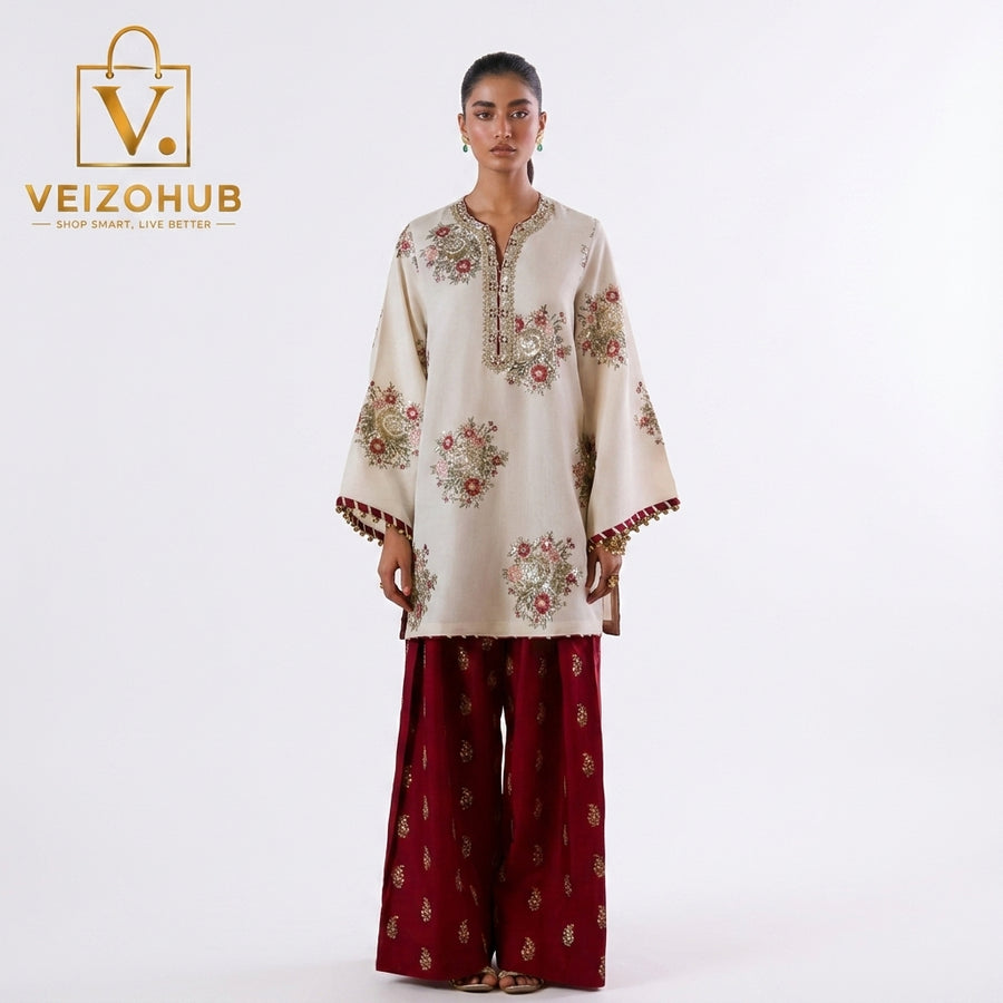 Umaima Inspired Luxury Embroidered Shamoze Silk 2-Piece Suit