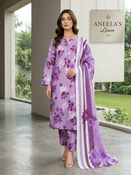 Lavender Bloom – Three-Piece Printed Linen Ensemble