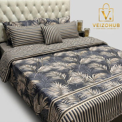 Black & Beige Floral 7Pc Comforter Set