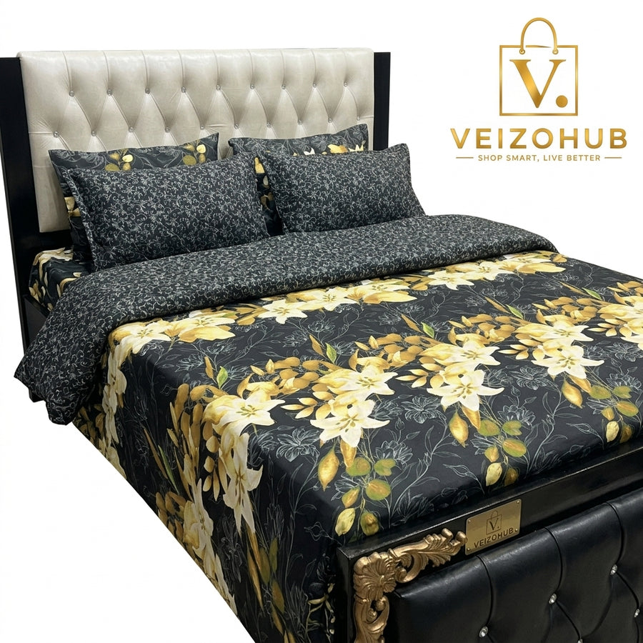 Black & Yellow Floral 7Pc Comforter Set