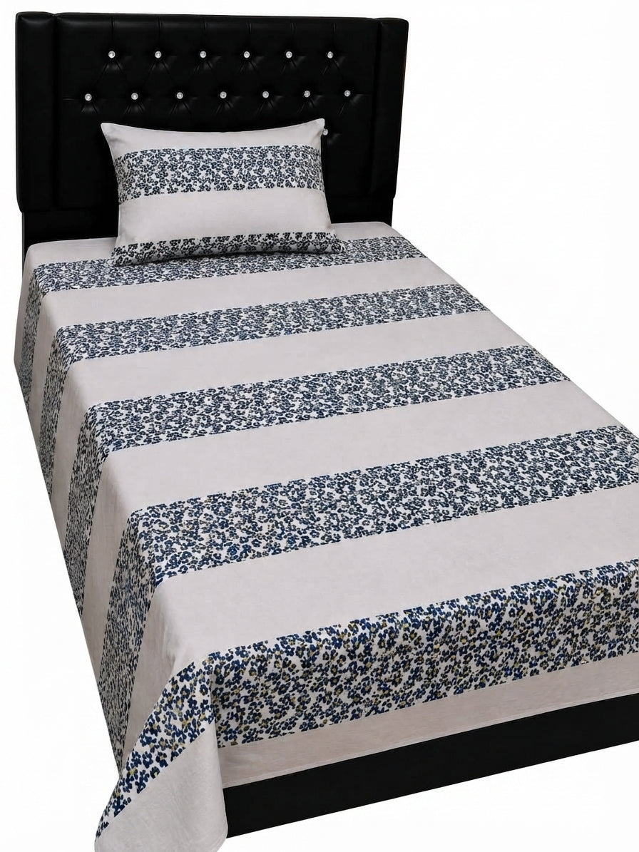veizohub Elegant Horizontal Floral Patchwork Single Bedsheet Set (1 Bedsheet + 1 Pillow Cover)