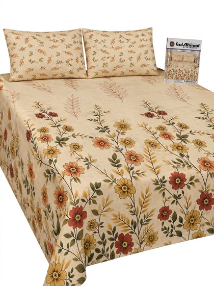 Gul Ahmed 100% Pure Soft Cotton 3-Piece Floral King Size Bedsheet Set
