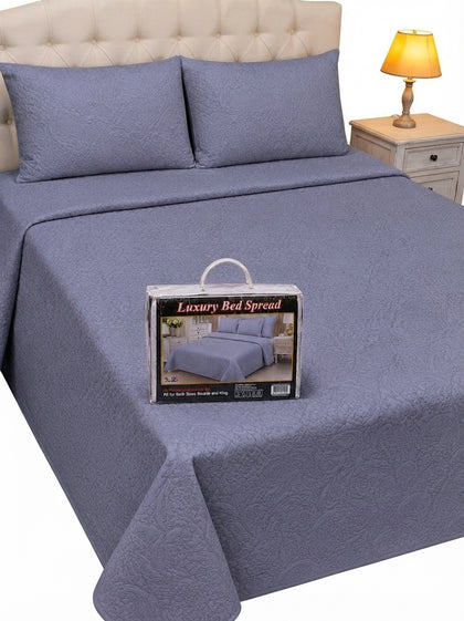 Luxury Plain Micro Cotton King Size Quilted Bedspread Set - 3 Pieces (Lavender / Dusty Purple)