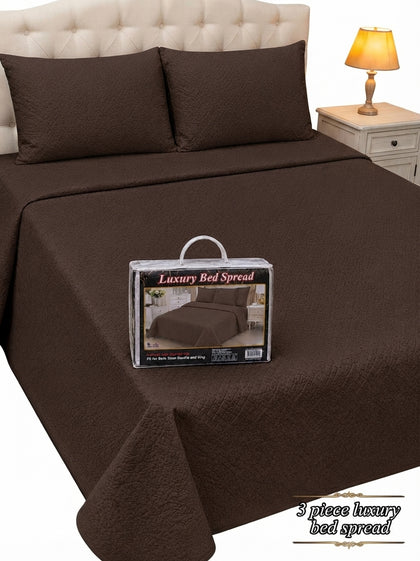 Luxury Plain Micro Cotton King Size Quilted Bedspread Set - 3 Pieces (Dark Brown / Chocolate)