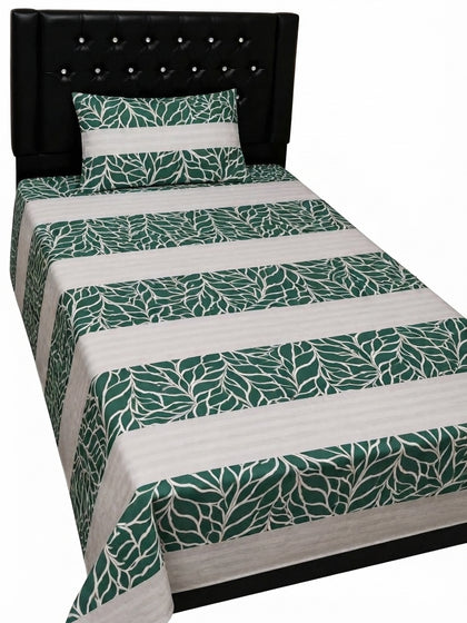Export Quality Single Patchwork Cotton Bedsheet with 1 Pillow Cover – Green Leaf Design