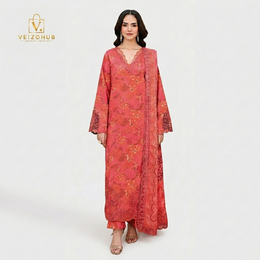 Ramsha Coral Red 3PC Digital Printed Lawn Suit