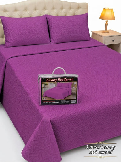 Luxury Plain Micro Cotton King Size Quilted Bedspread Set - 3 Pieces (Magenta / Bright Purple)