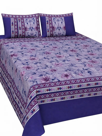 Nishat Style 3-Piece King Size Floral Pure Cotton Bedsheet Set - Purple & Lavender