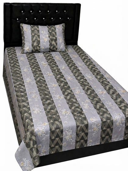 Export Quality Single Grey Patchwork Cotton Bedsheet with Matching Pillow Cover (60 x 90 Inches)