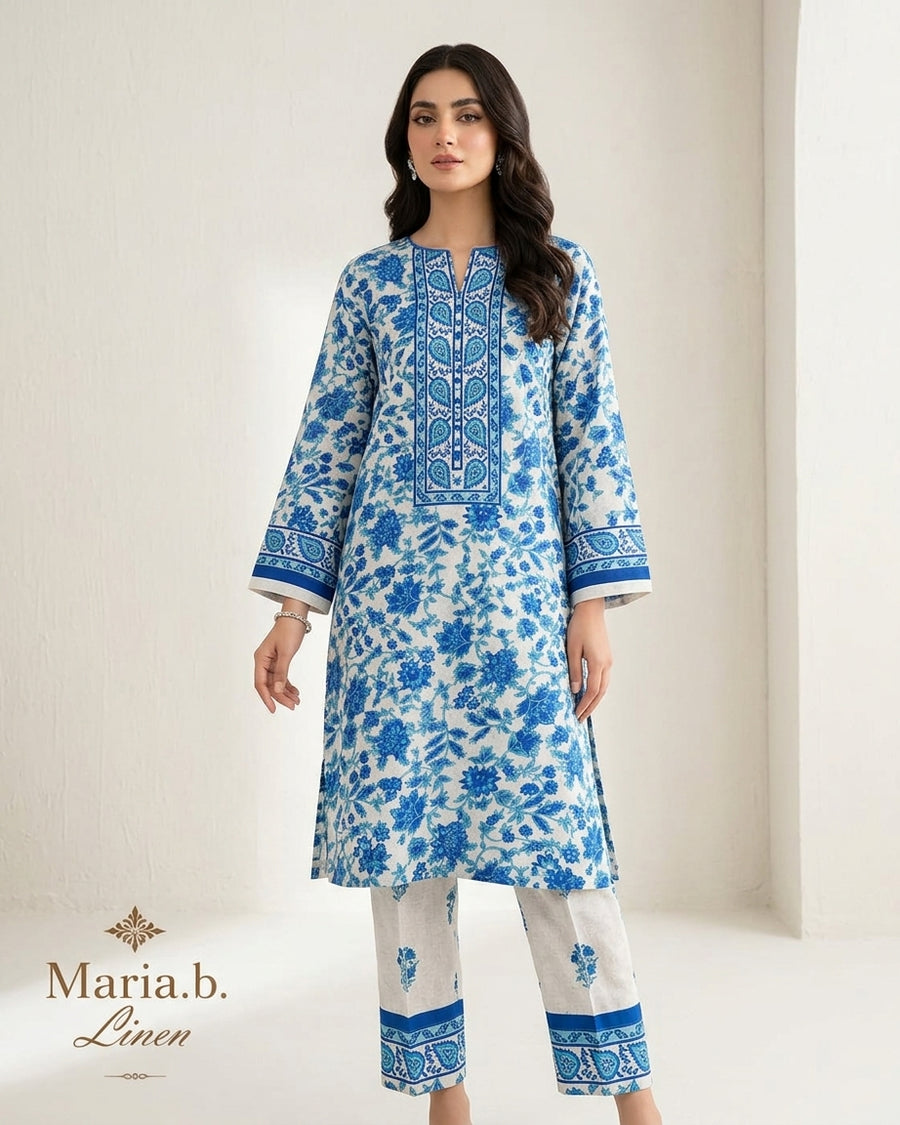 Sapphire Bloom – 3-Piece Unstitched Printed Linen Suit