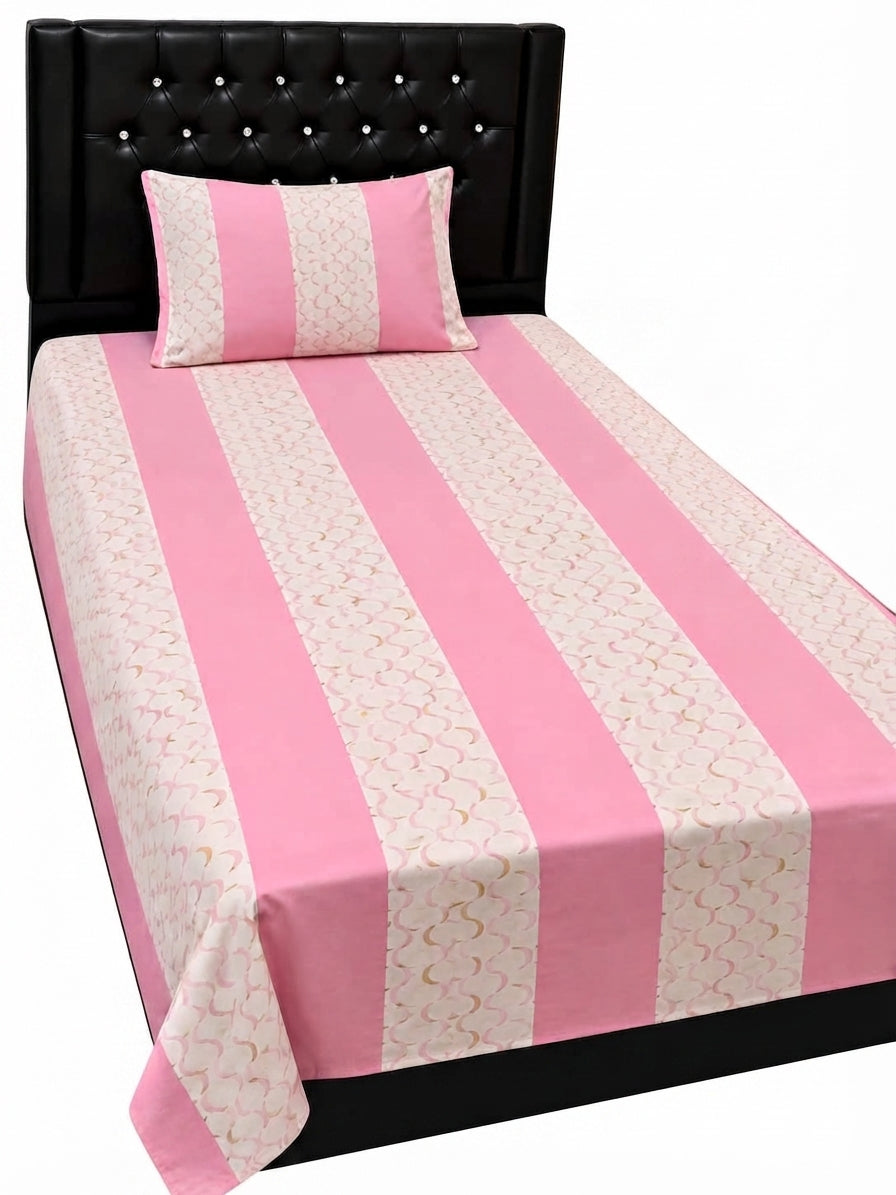 Export Quality Single Pink Patchwork Cotton Bedsheet with Matching Pillow Cover (60 x 90 Inches)