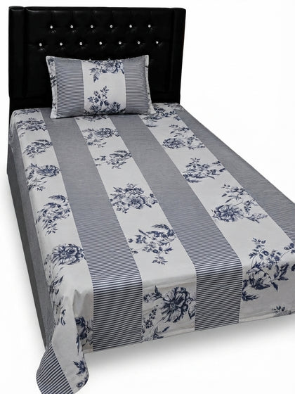 Export Quality Single Floral Patchwork Cotton Bedsheet with Matching Pillow Cover (60 x 90 Inches)