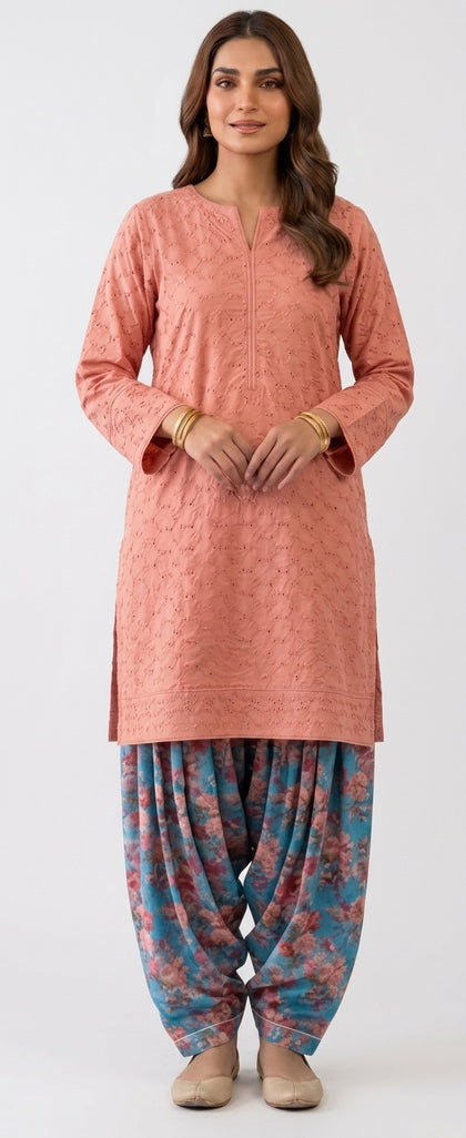 Coral Bloom Chikankari – Premium Lawn Cotton 2PC Suit
