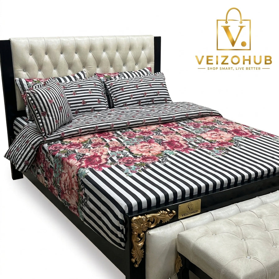 Grey & Black Floral 7Pc Comforter Set