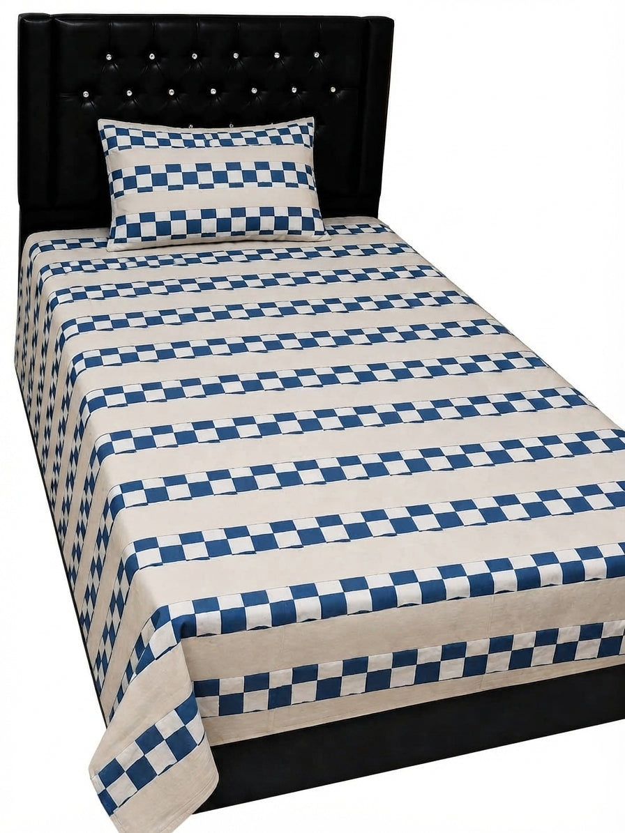 Export Quality Single Patchwork Cotton Bedsheet with Pillow Cover (60 x 90 Inches)