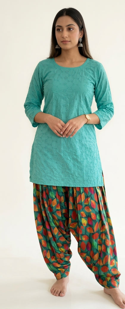 Ocean Teal Chikankari – Statement Lawn Cotton 2PC Ensemble