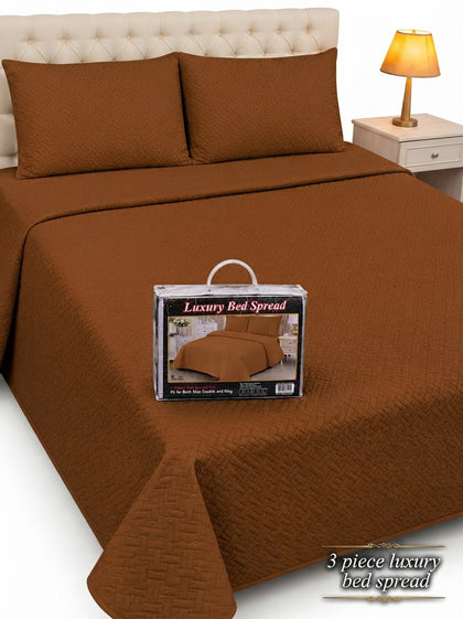 Luxury Plain Micro Cotton King Size Quilted Bedspread Set - 3 Pieces (Rust Brown / Cinnamon)