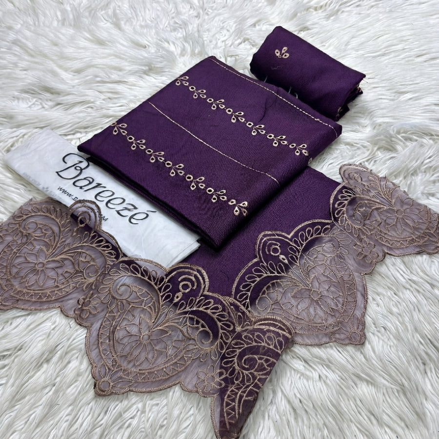 Bareeze Premium Embroidered 2-Piece Dhanak Suit with Front Patch