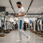 Grey Panel Trouser For Men French Terry Fabric Adjustable Waist 28 To 34 Inches Length 40 Inches