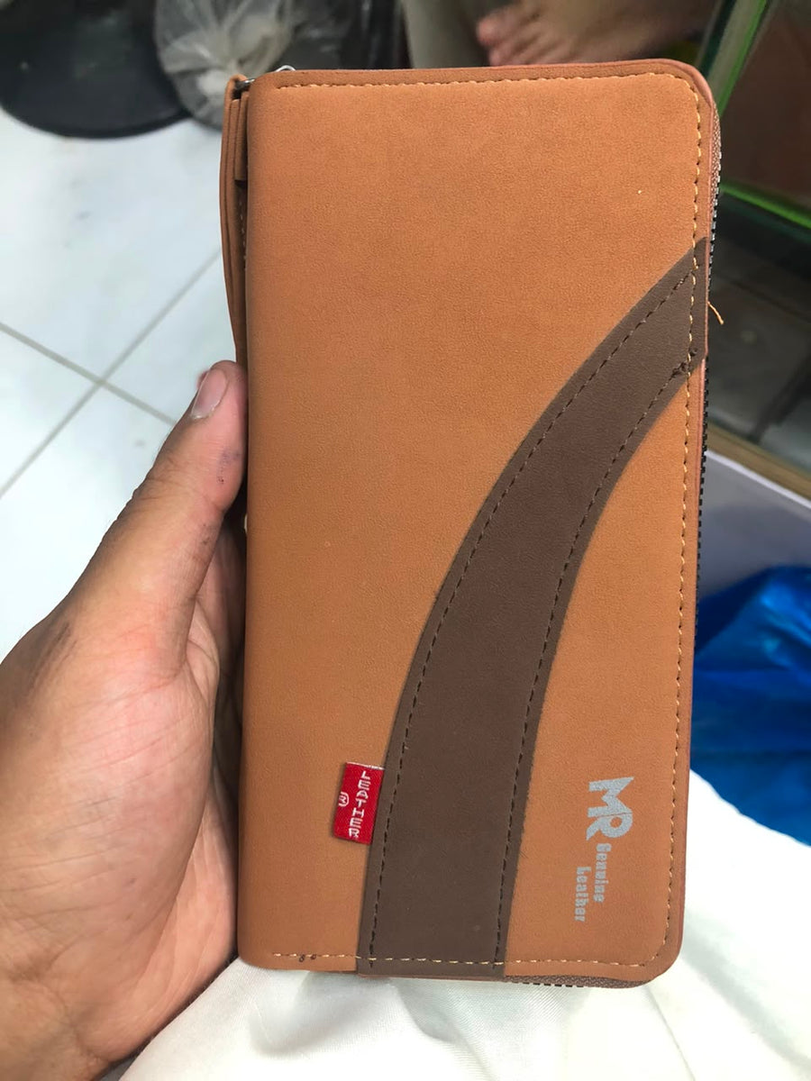 MR Leather Wallet with Zipper | Premium Men's Leather Wallet | Multi-Card Holder | Cash & Coin Pocket | Secure Zip Closure | Color Brown