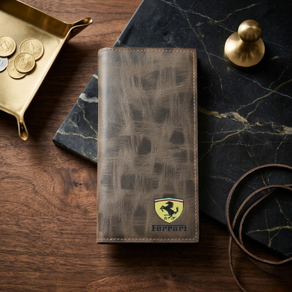 Premium Ferrari Inspired Long Wallet – Slim Bi-Fold Men’s Clutch & Travel Organizer with Elegant Logo Detail