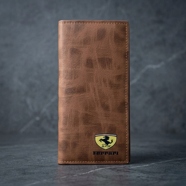 Premium Ferrari Inspired Long Wallet – Slim Bi-Fold Men’s Clutch & Travel Organizer with Elegant Logo Detail