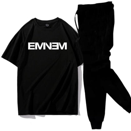 Premium Micro Men’s Tracksuit Emnem Print – Comfortable Sportswear | Gym & Workout Suit - Black Large