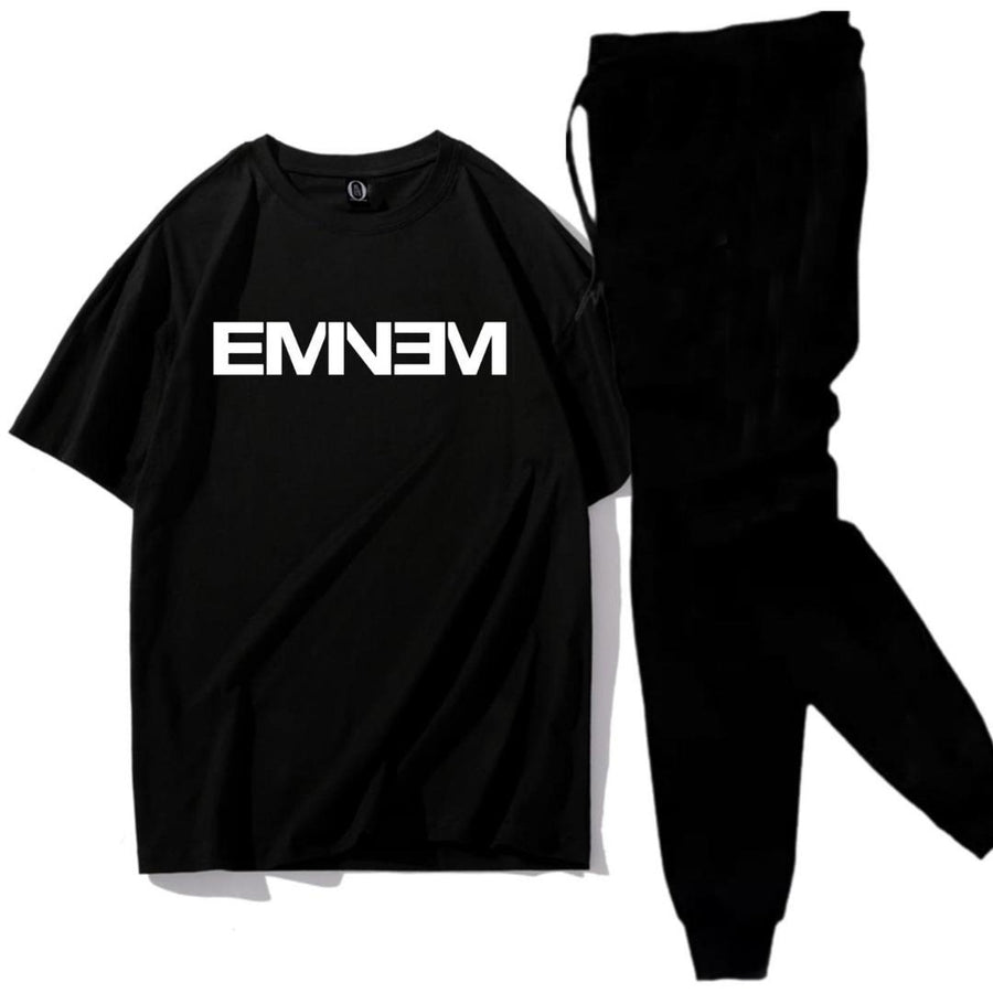 Premium Micro Men’s Tracksuit Emnem Print – Comfortable Sportswear | Gym & Workout Suit - Black Large