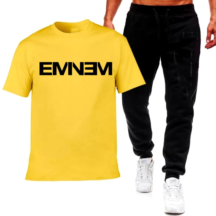 Premium Micro Men’s Tracksuit Emnem Print – Comfortable Sportswear | Gym & Workout Suit - Black Large