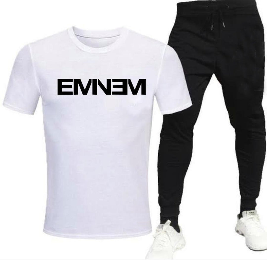 Premium Micro Men’s Tracksuit Emnem Print – Comfortable Sportswear | Gym & Workout Suit - Black Large