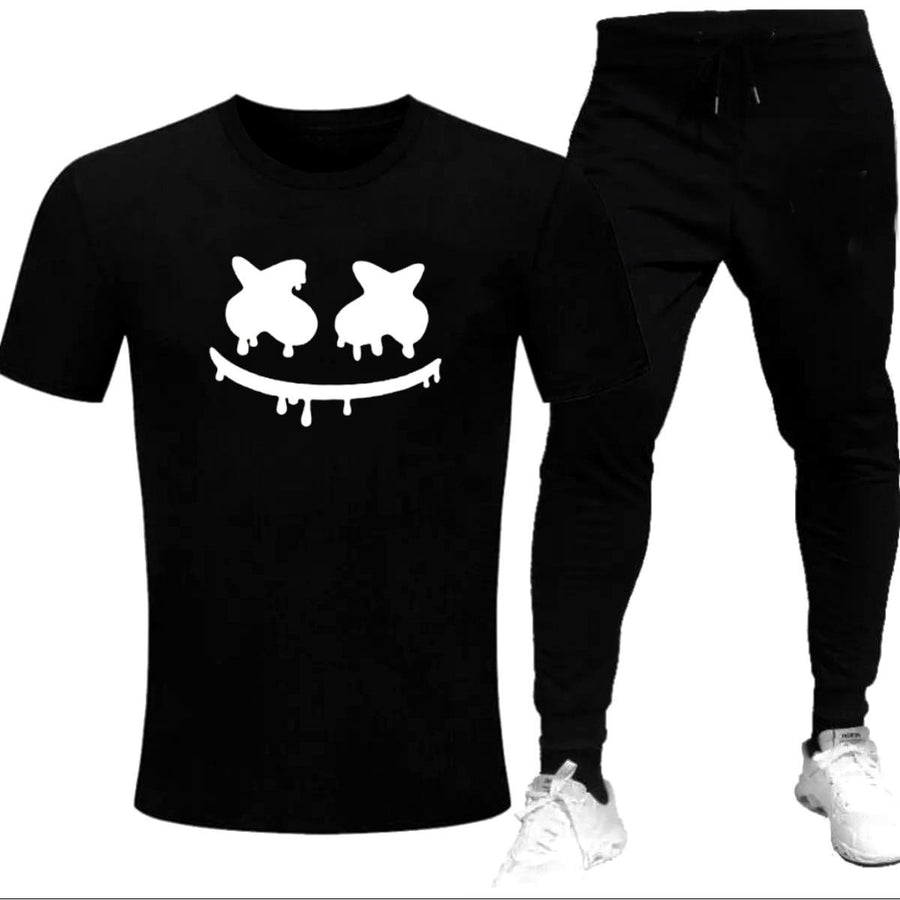 Premium Micro Men’s Tracksuit Smile Face Print – Comfortable Sportswear | Gym & Workout Suit - Black Extra Large