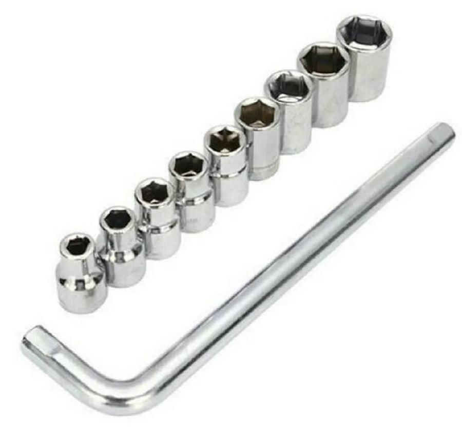 Professional Heavy Duty Socket Wrench Set | 9Pc Tool Kit | 1/2″ Drive | 8‑24mm Metric Sockets + L Wrench