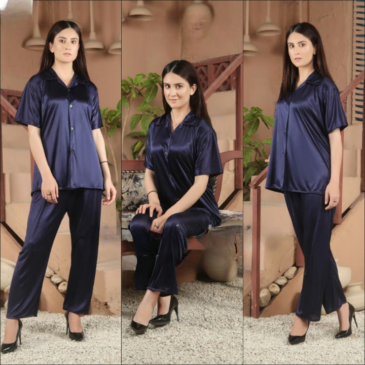 Silk 2-Piece Shirt & Pajama Night Suit for Women