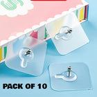 Transparent Self-Adhesive Wall Hooks Sticker – Strong Hold, No Drill, Damage-Free Hanging - Pack of 10