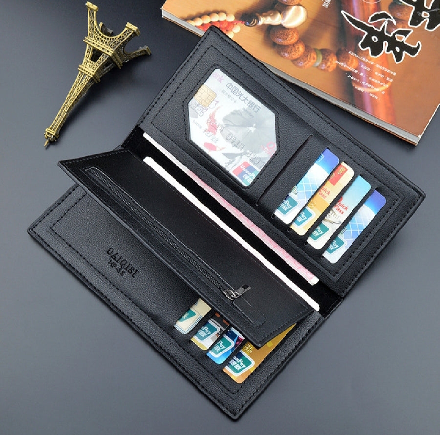 WAGLOK Dual Tone Magnetic Button Long Wallet for Men & Women with Zipper Pocket - Black