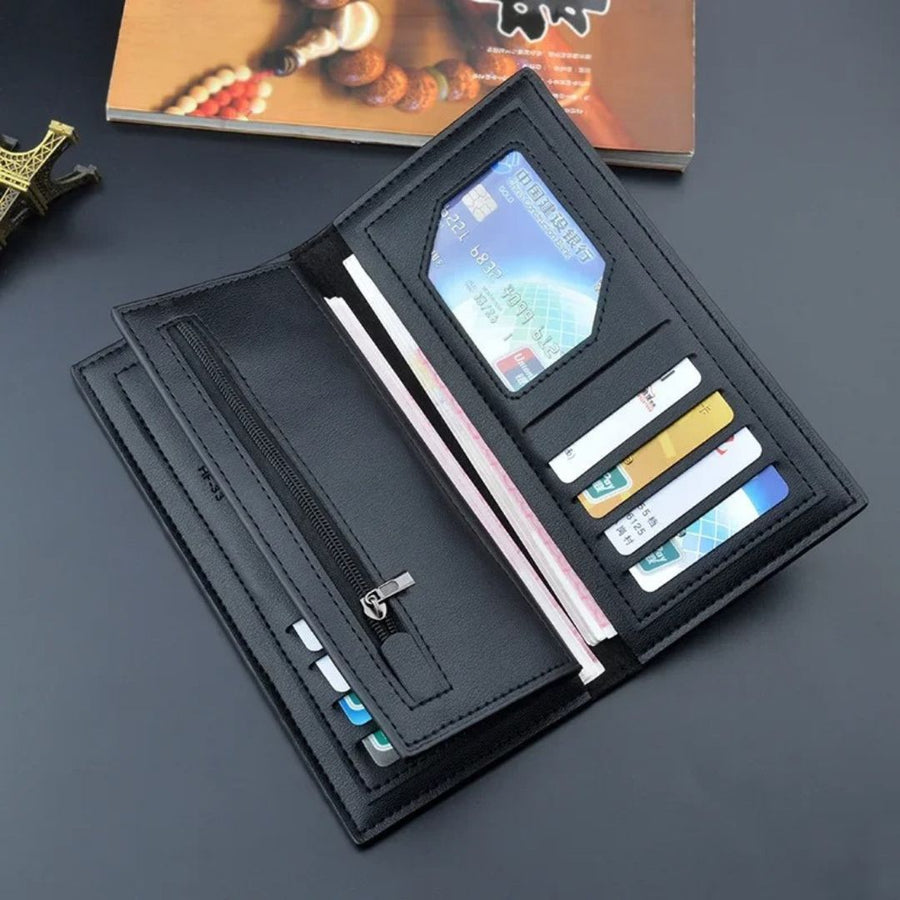 WAGLOK Dual Tone Magnetic Button Long Wallet for Men & Women with Zipper Pocket - Black