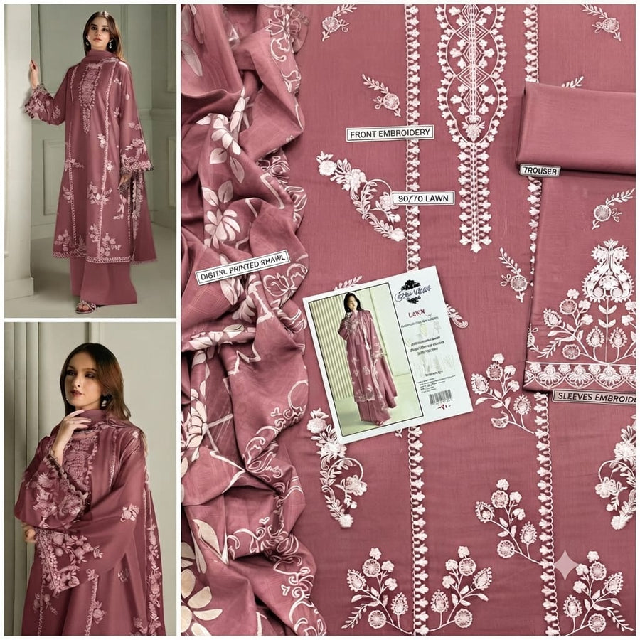 Cross Stitched Premium Embroidered Lawn 3-Piece Suit