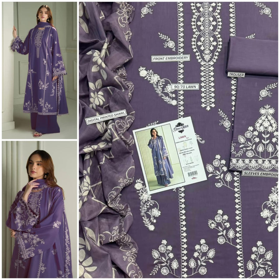 Cross Stitched Premium Embroidered Lawn 3-Piece Suit