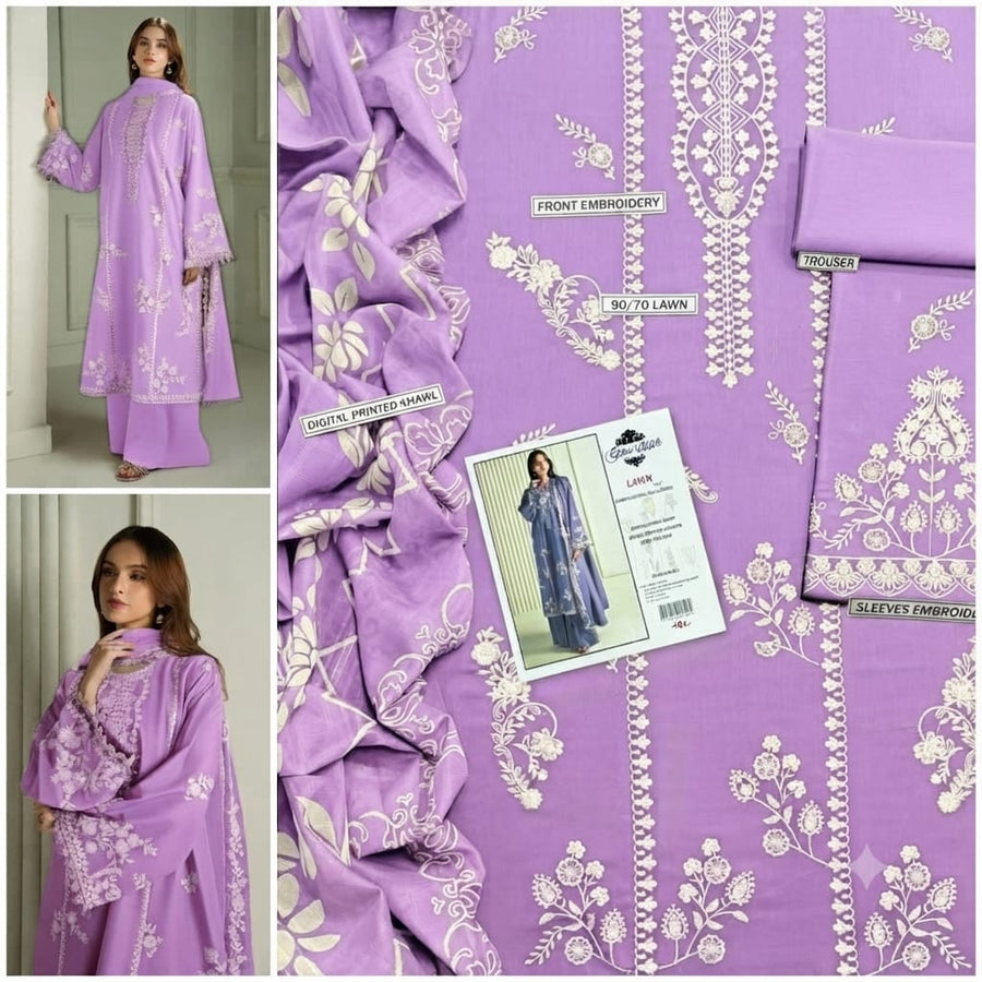 Cross Stitched Premium Embroidered Lawn 3-Piece Suit