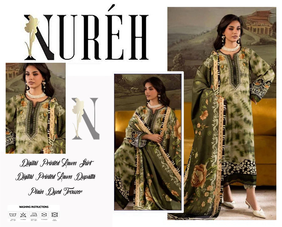 Nureh Digital Printed Lawn 3-Piece Ensemble – Summer Collection